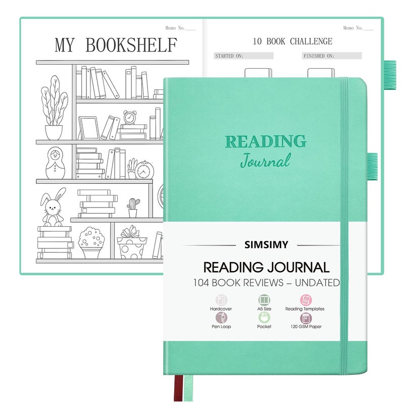 SIMSIMY Reading Journal - 104 Book Reviews  Book Journal for Book Lovers & Readers  Review and Track Your Reading Progress  Reading Log Gift  A5 Size - Image 1